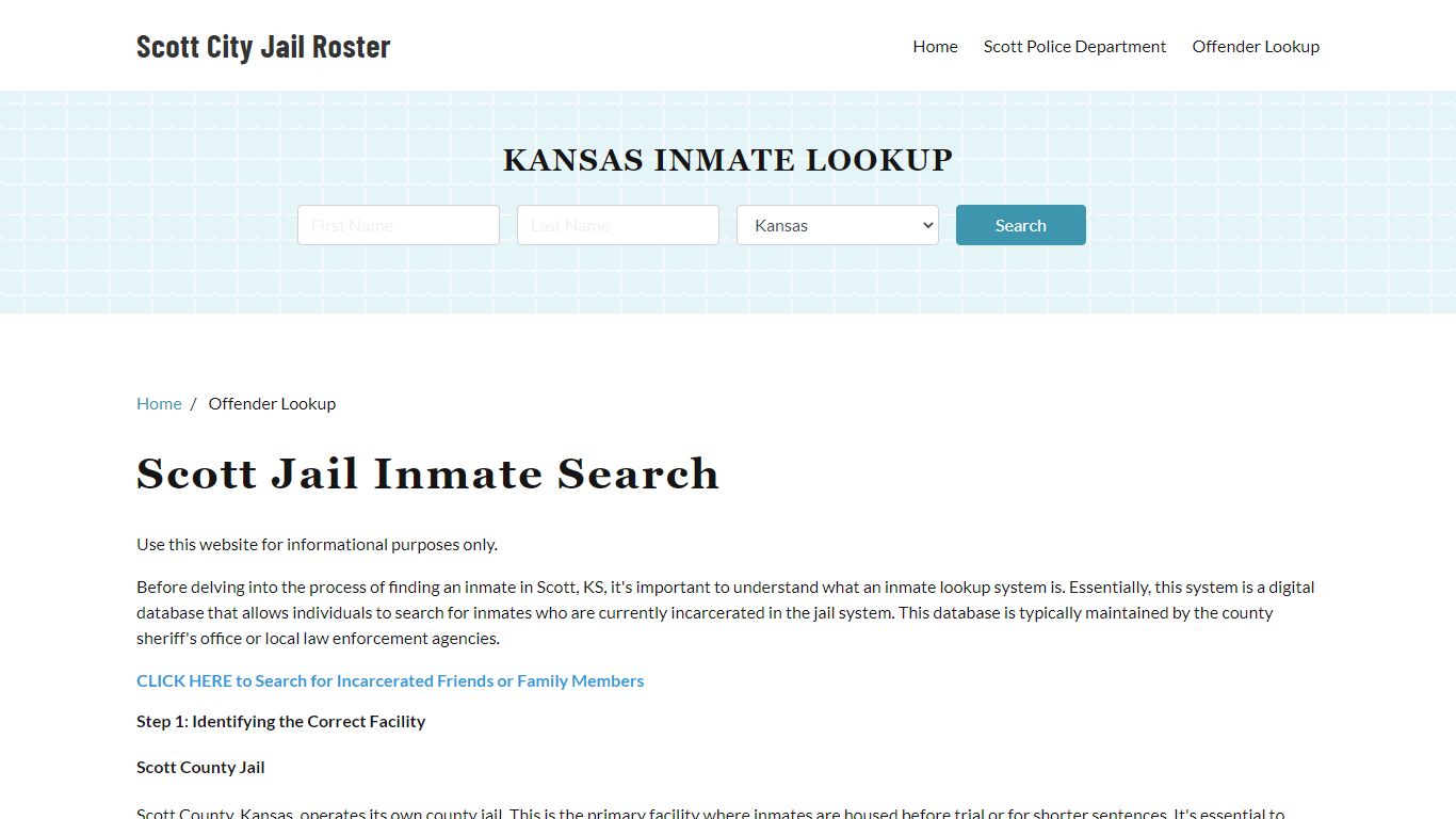 Scott, KS Detainee Lookup - Scott City Jail